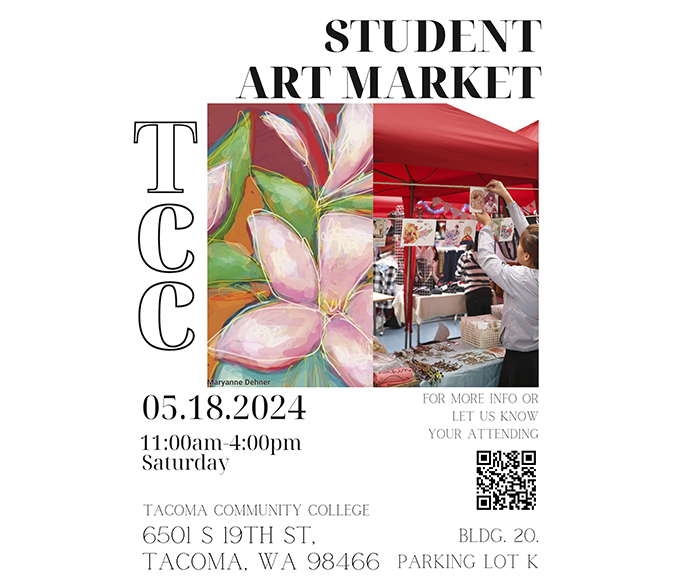 Flyer for the Student Art Market, 11a - 4p May 18 in TCC Building 20. 