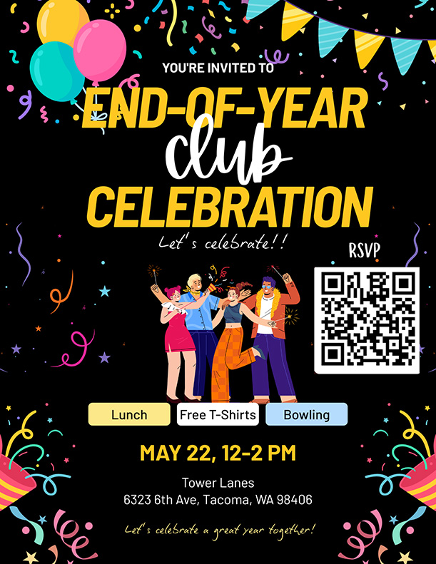 flyer for End of Year Clubs celebration, May 22 at