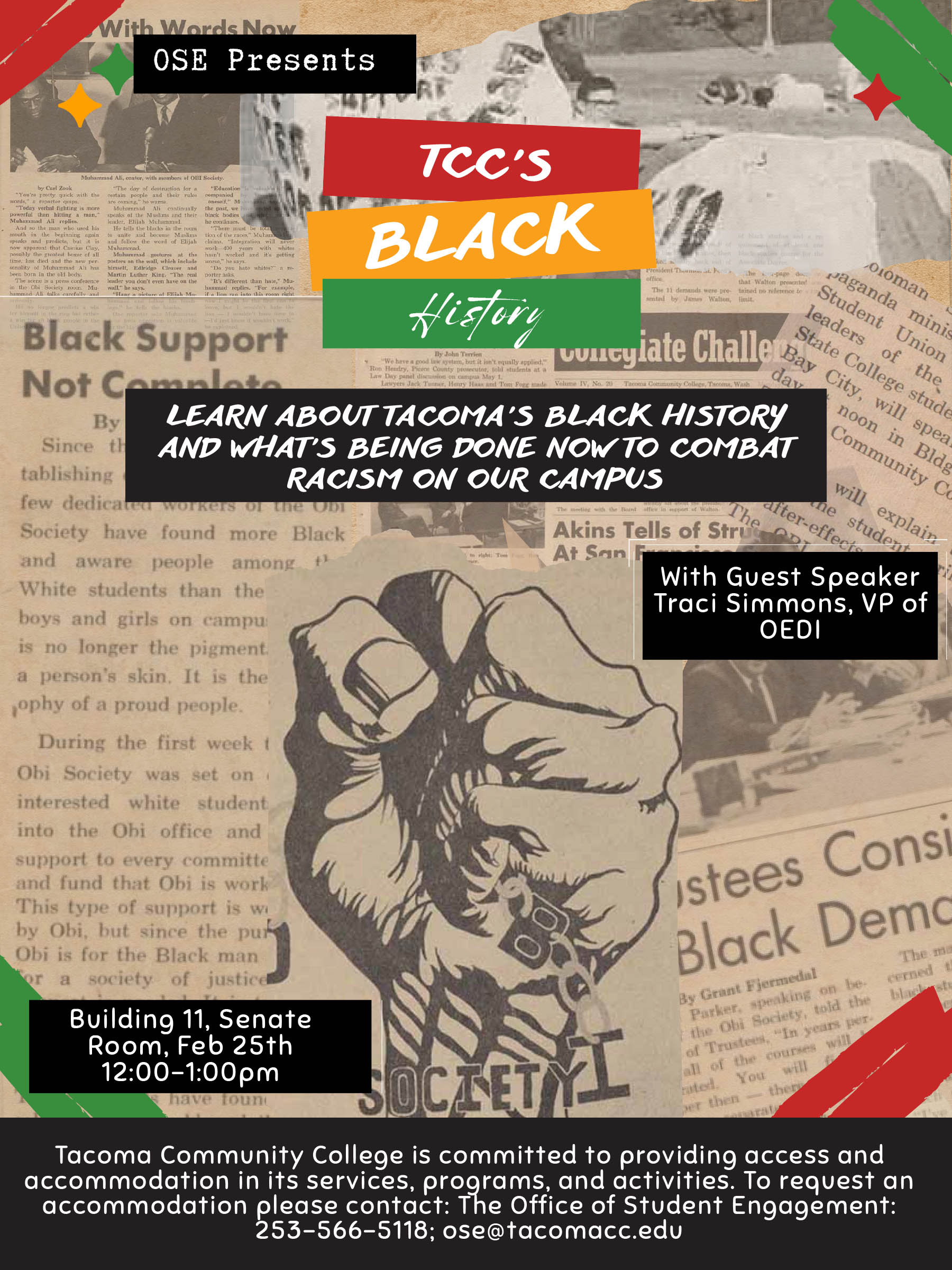 Flyer for TCC Black History, noon - 1 p.m. Feb. 25 in the Building 11 Student Center.