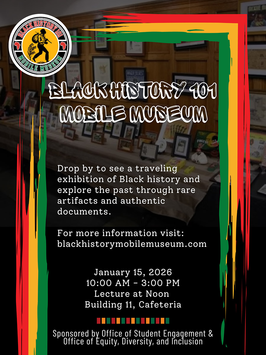 Flyer for Black History Mobile Museum, Jan. 15, 10a - 3p in the Building 11 Cafeteria.