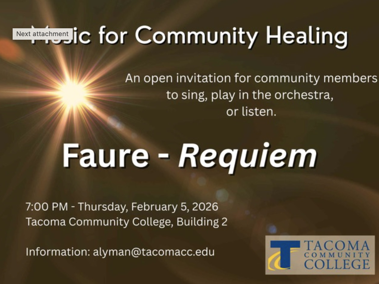 Flyer for Music For Community Healing, 7 p.m. Feb. 5 in Building 2. Everyone is welcome to come and sing, play an instrument, or listen.