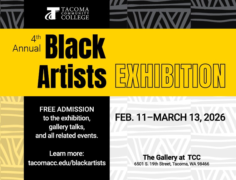 Postcard for 4th Annual Black Artists Exhibition, Feb. 11 - March 13 in The Gallery at TCC