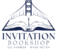 Invitation Bookshop logo, Narrows Bridge popping out of an open book