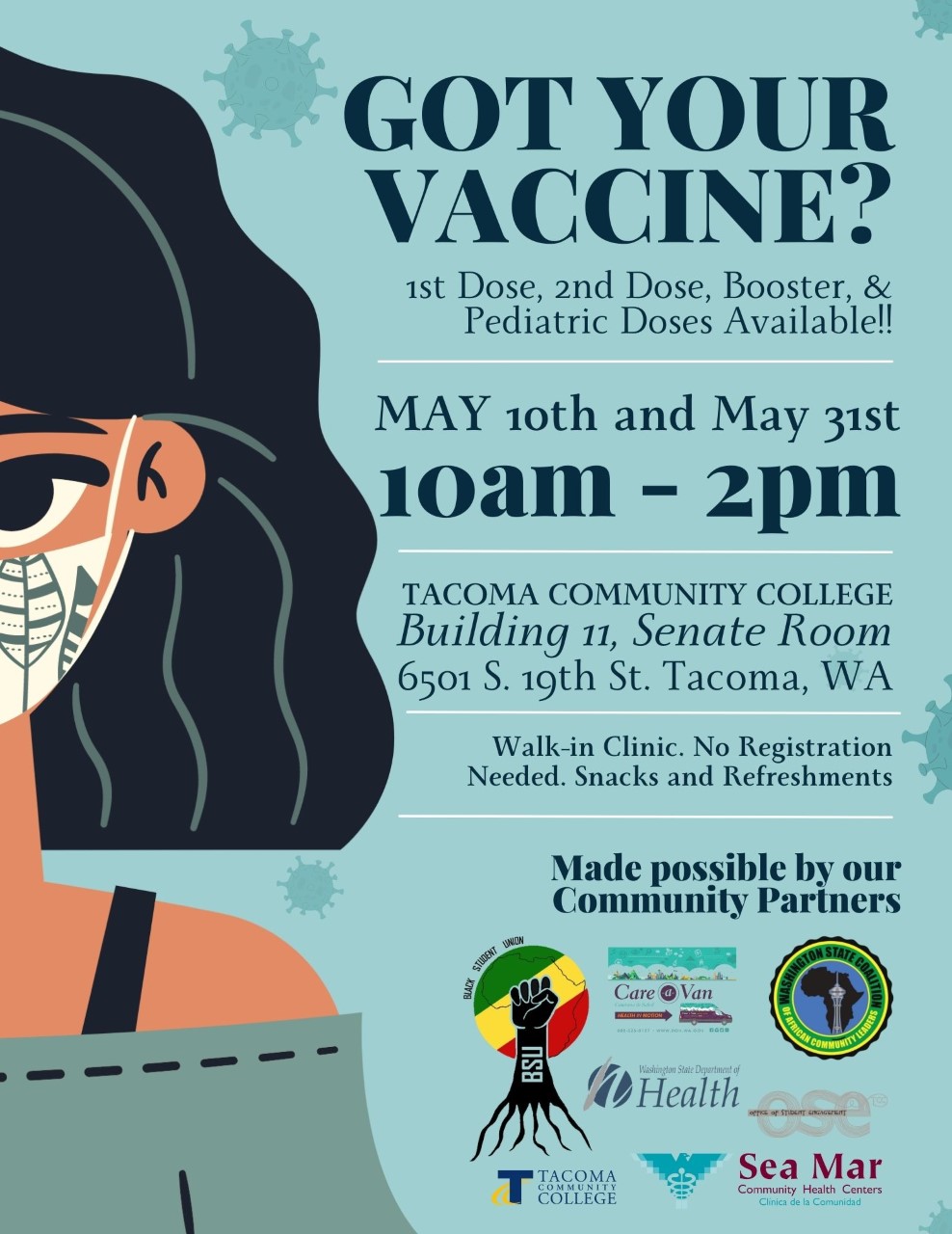 poster for May 10 vaccination clinic 