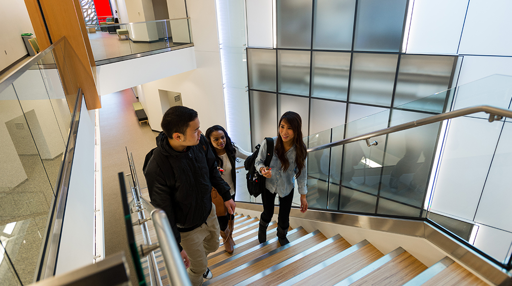 students walking upstairs