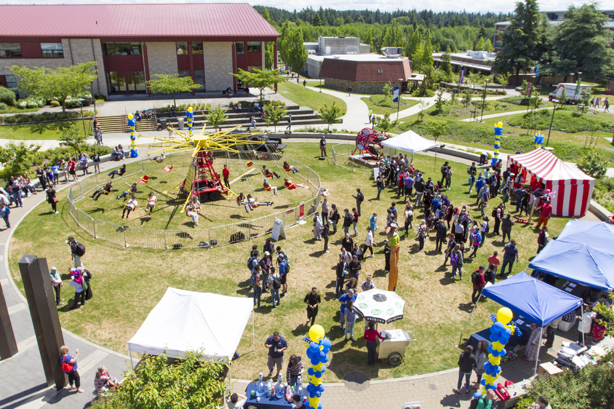 A festival being held on the campus commons