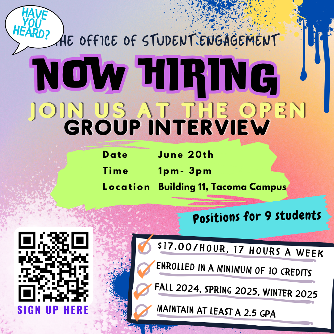 Flyer for OSE group interview, June 20, 1-3 p.m. in Building 11. QR code to apply (link in text beside image). Applicants must have a 2.5 GPA and be registered for at least 10 credits fall quarter. 