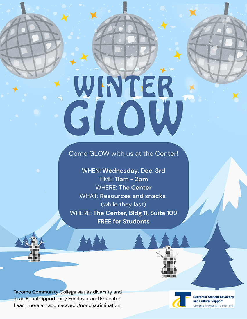 Flyer for winter glow, Dec. 3, 11a - 2p in The Center, Building 11