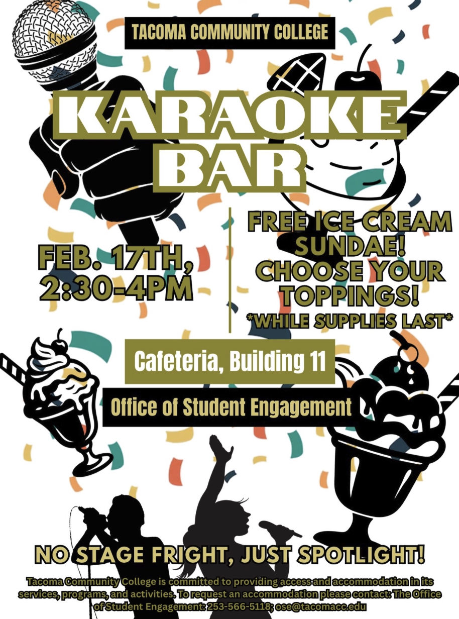 flyer for karaoke sundae bar, Feb. 17, 2:30 p.m. Building 11 Cafeteria