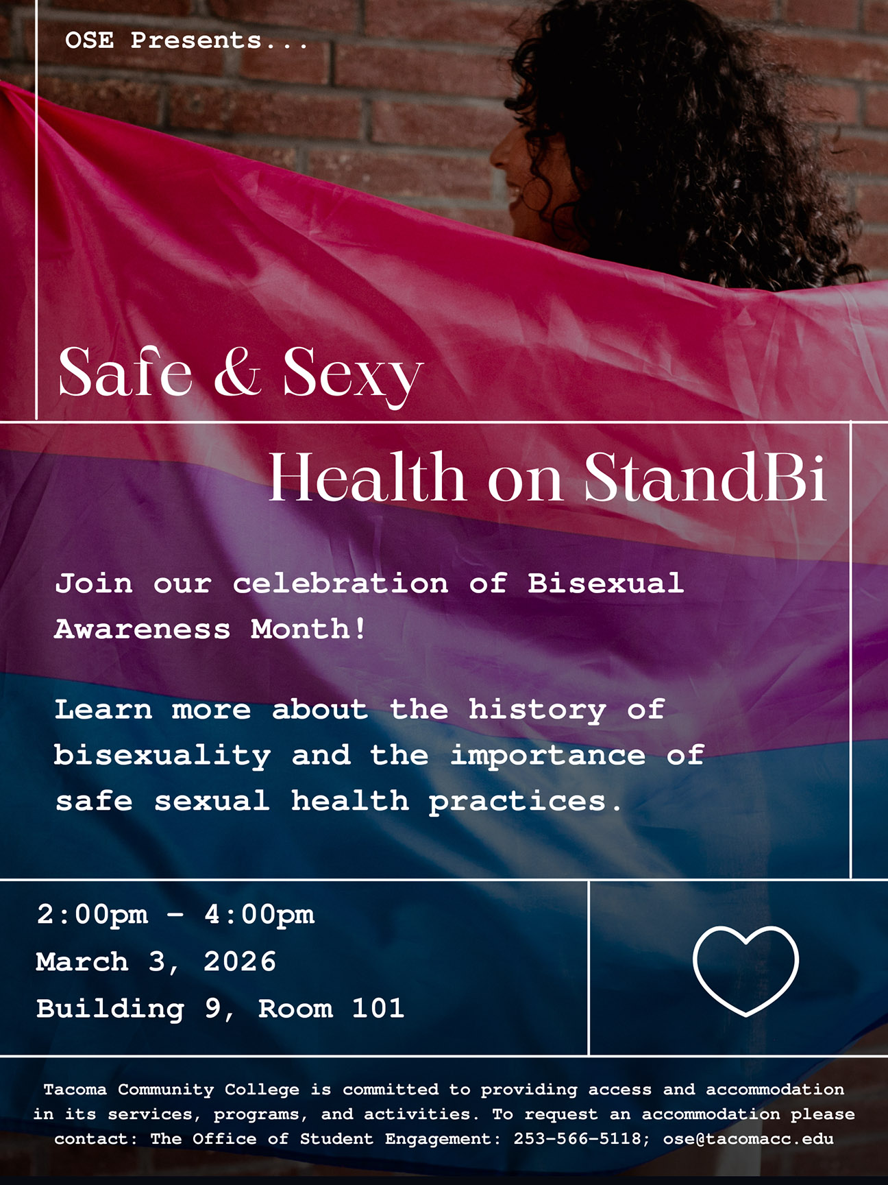 Flyer for safe & sexy health on standbi event. March 3, 2-4 p.m. in Building 9.