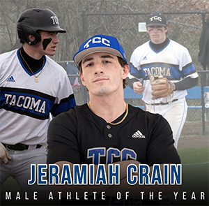 A man in a black Titan Baseball uniform. Jeramiah Crain, Male Athlete of the Year. 